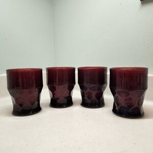 Vintage Anchor Hocking Ruby Red Depression Glass Drinking Tumbler Set of 4